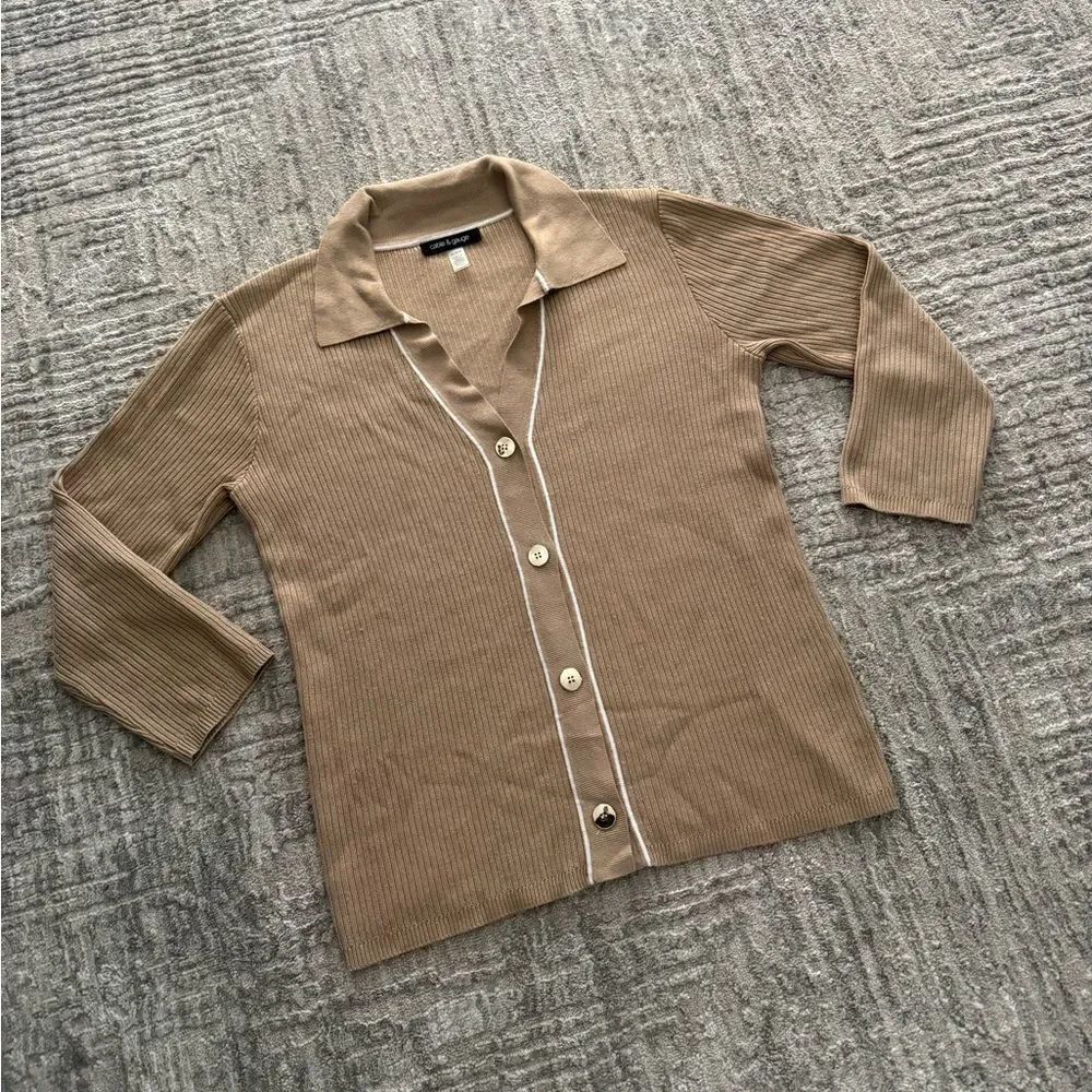 Cable & Gauge Women’s Brown Ribbed 3/4 Sleeve Top